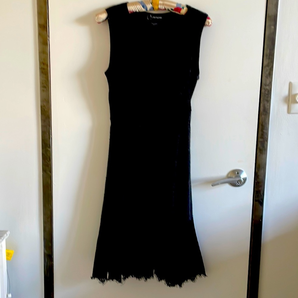 Sweater dress/jumper with black lace trim & matching cardigan.